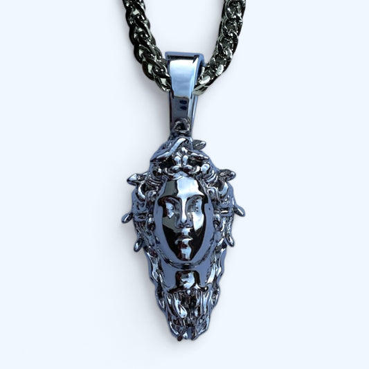 The Medusa Pendant Necklace - White Gold Plated