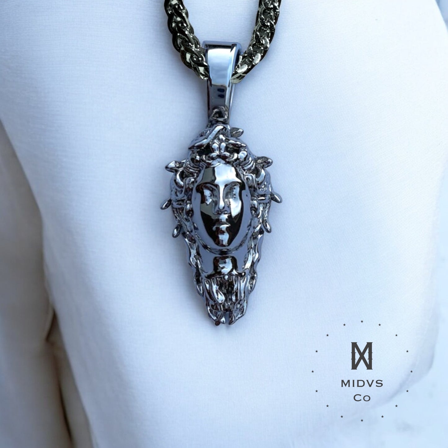 The Medusa Pendant Necklace - White Gold Plated