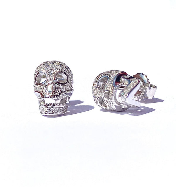 Iced Out Skull Stud Earring - Sterling Silver