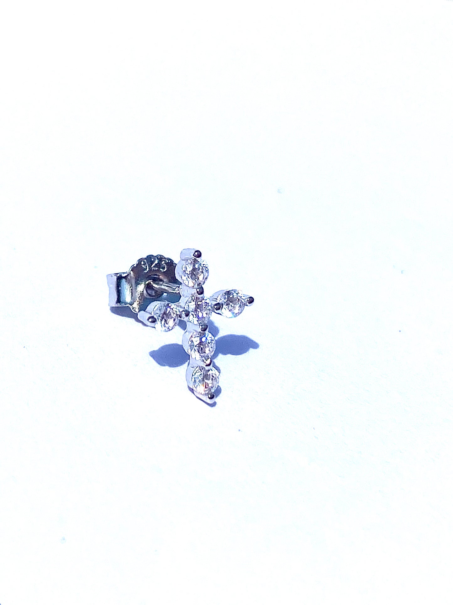 Iced Out Cross Stud Earring - Sterling Silver